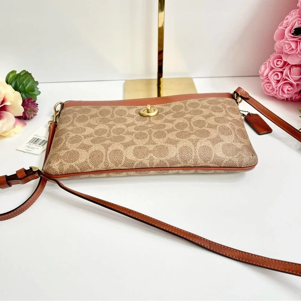 NEW COACH Polly Signature Logo Crossbody Bag in Tan/Rust - Picture 9 of 12